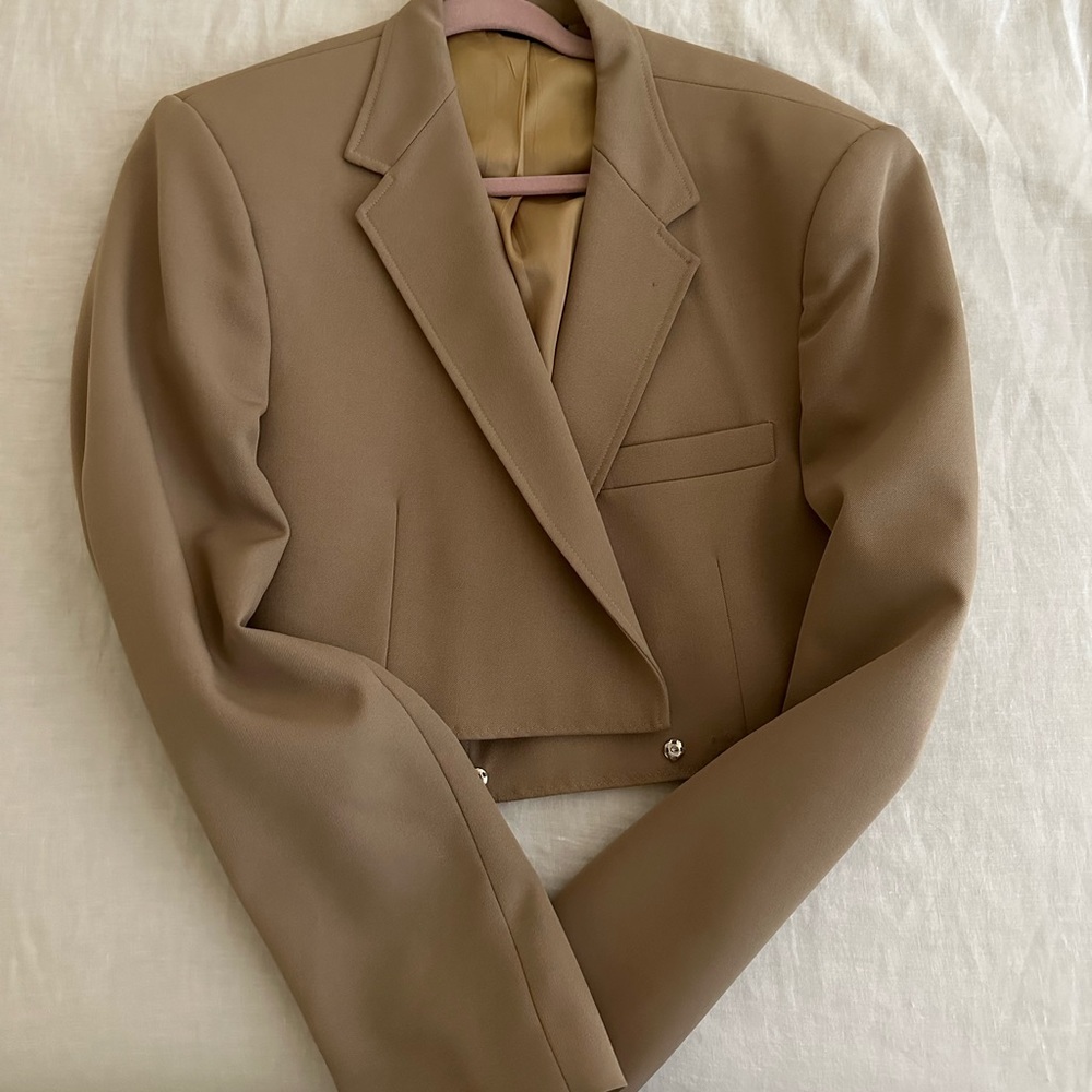 Reworked Cropped Tan Camel Blazer